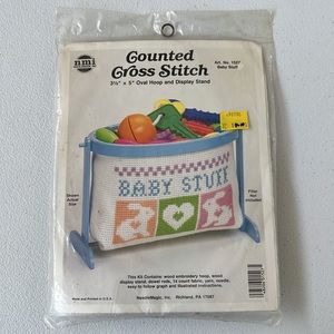 NEW Needlemagic NMI Counted Cross Stitch Kit Baby Stuff #1527 with Wood Display